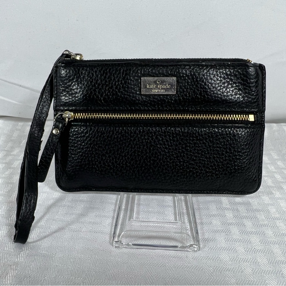 2070: Kate Spade Black Pebbled Leather Double Zip Wristlet